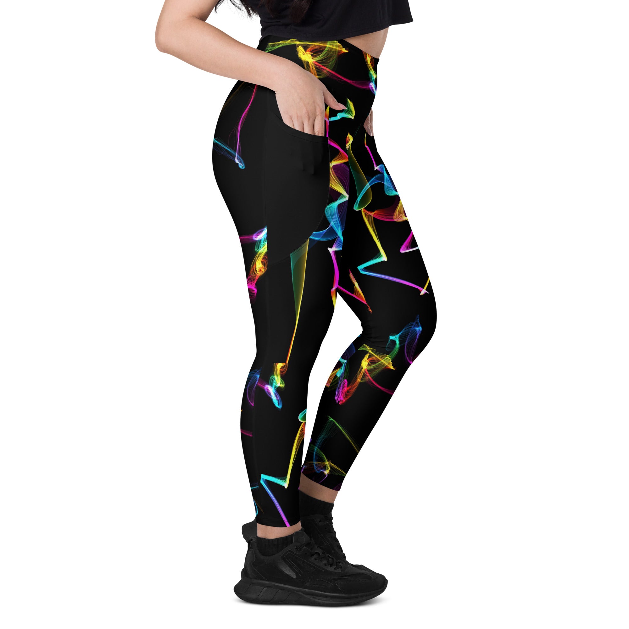 Black Gym Leggings with Pockets. Streetwear or Workout or Dance Leggings. Yoga Pants. WickedYo.